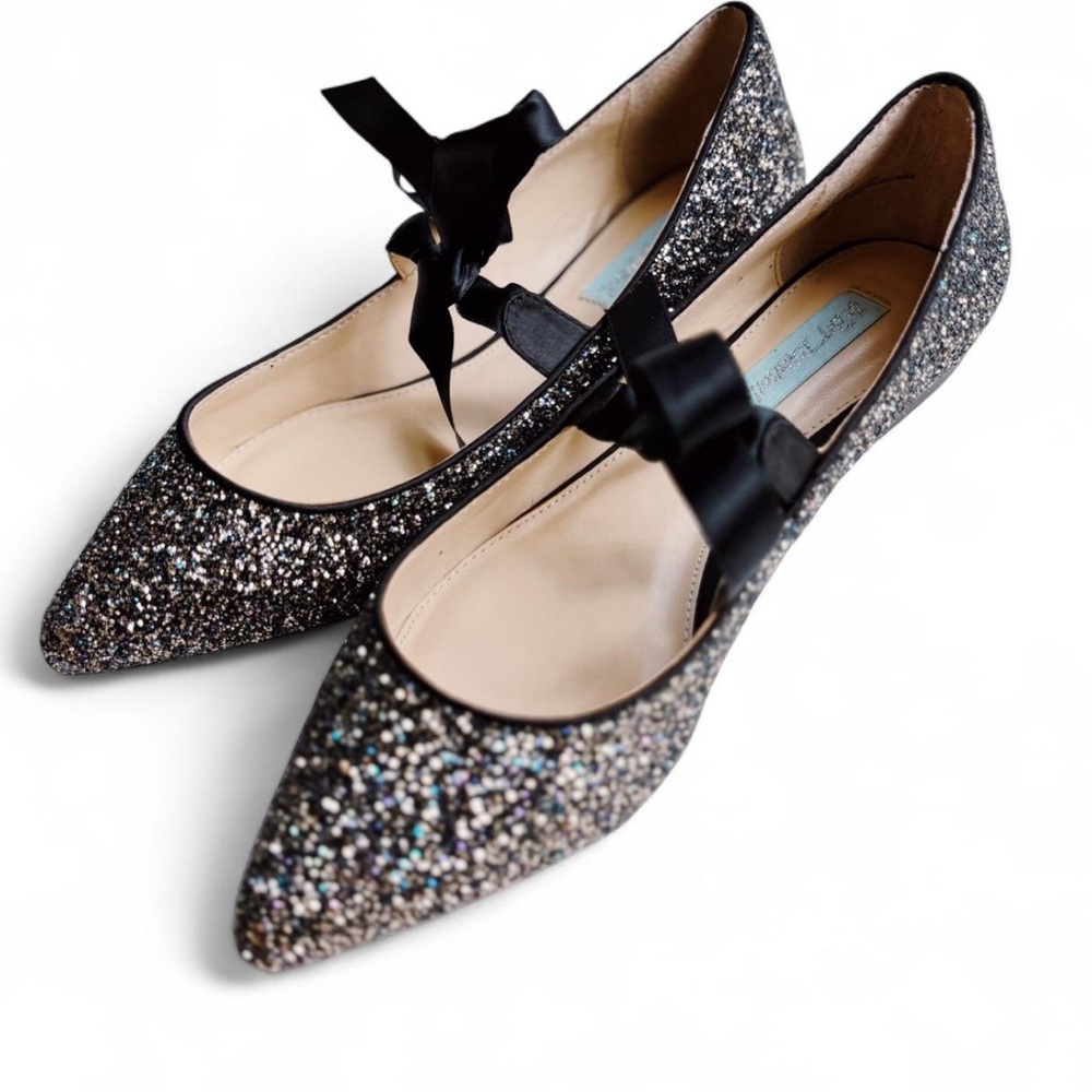Elegant Glitter Ballet Flats with Black Bow